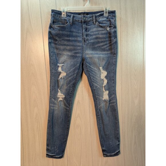 Judy Blue Jeans Womens 13/31 Skinny Fit Medium Wash Slim Casual Distressed Pants - Picture 1 of 11